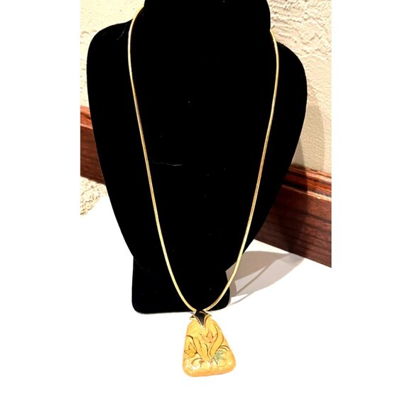 VINTAGE GOLD SNAKE CHAIN TULIP CLOISONNE ENAMEL FLOWER PENDANT 24" NECKLACE EUC - Picture 6 of 11